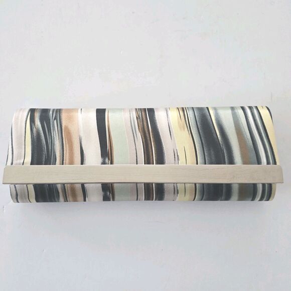 Bijoux Terner Clutch Purse Evening Hand Bag Multicolored Striped Fabric Silver‎ - Picture 11 of 11